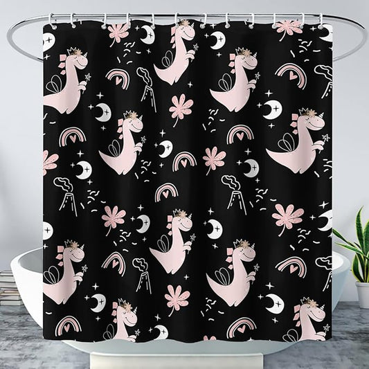 AILONEN Cute Dinosaur Shower Curtain,Cartoon Dinosaur Bath Curtain Gifts for Kids,Polyester Waterproof for Bathroom, 72" W*78" H with 12 Plastic Hooks