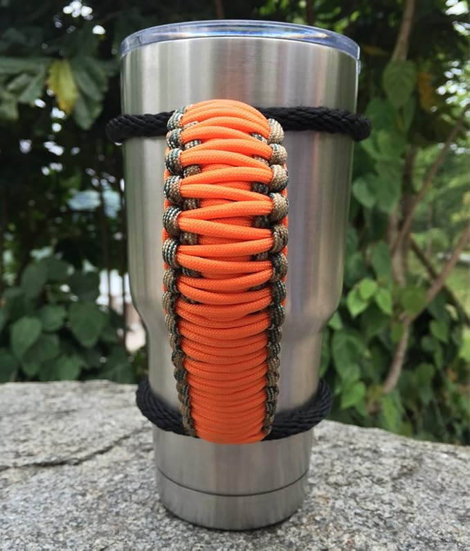 Handmade Paracord Handle for Yeti/Rtic/Ozark Trail Rambler 30 Oz Tumbler. Orange/Forest Green