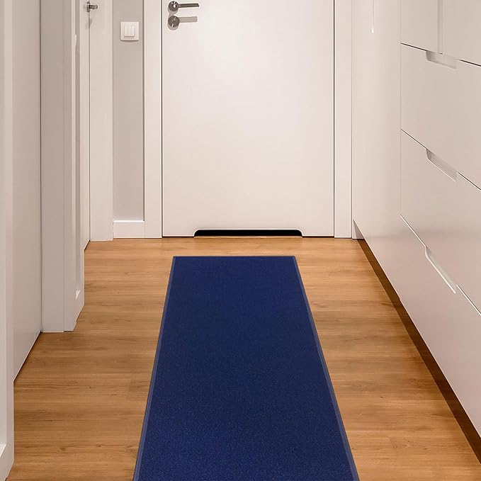 Machine Washable Modern Solid Design Non-Slip Rubberback 2x5 Traditional Runner Rug for Hallway, Kitchen, Bedroom, Entryway, 20" x 59", Navy