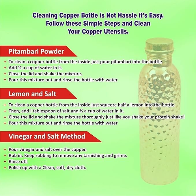 Pure Copper Water Bottle : Original Curved Style : Perfect Ayurvedic Copper Vessel for Sports, Fitness, Yoga, Natural Health Benefits 1000ML(34 OZ)