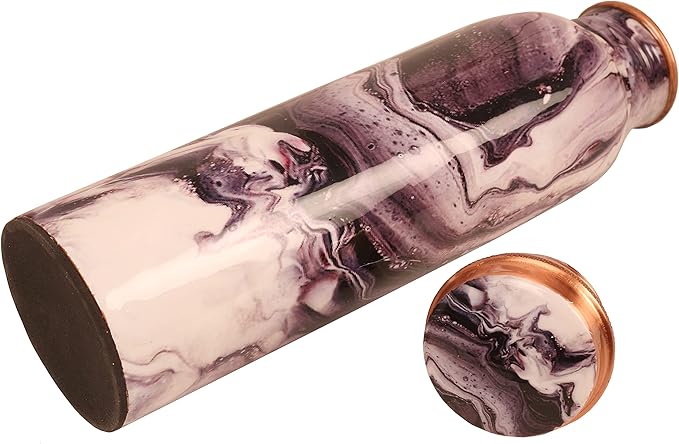 Pure Copper Water Bottle - Handcrafted - Ayurveda Health Benefits - Large 35 oz - Leak proof - Easy to carry for Sports, Fitness, Yoga, School - Textured Patterns.