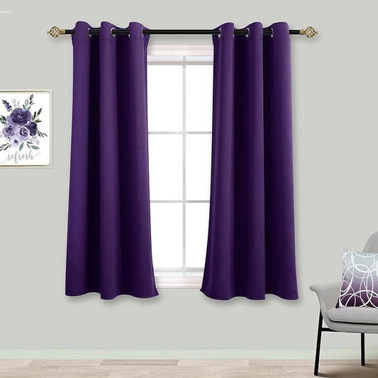 Mrs.Naturall Bathroom Window Curtains,Blackout Short Curtains for Bedroom,45 Inch Length,Dark Purple