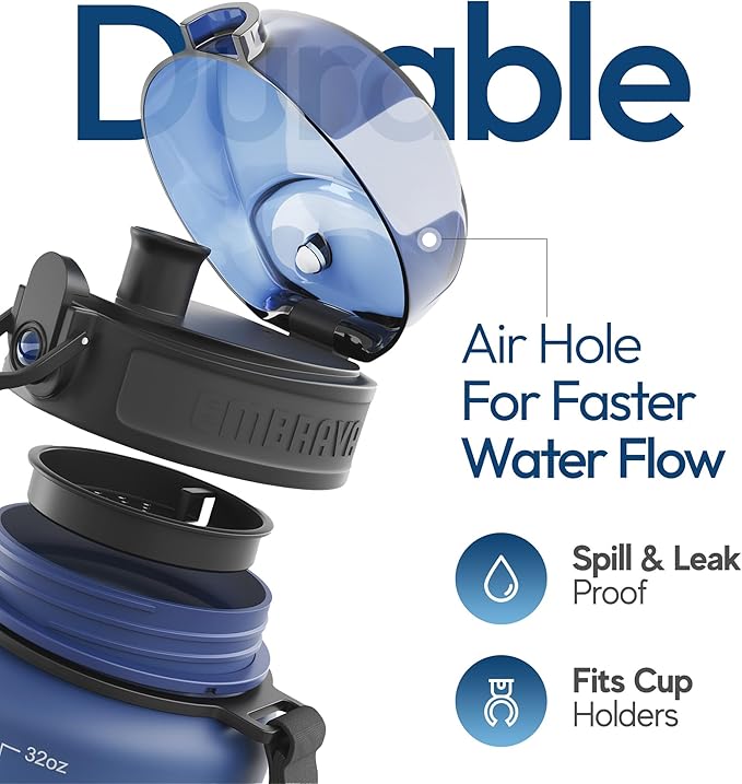 Embrava Sports Water Bottle - 32oz Large - Fast Flow Quick Sip Lid - BPA & BPS Free - Leakproof, Flip Top - Lightweight & Sturdy Tritan Plastic - Strainer for Fruit & Ice