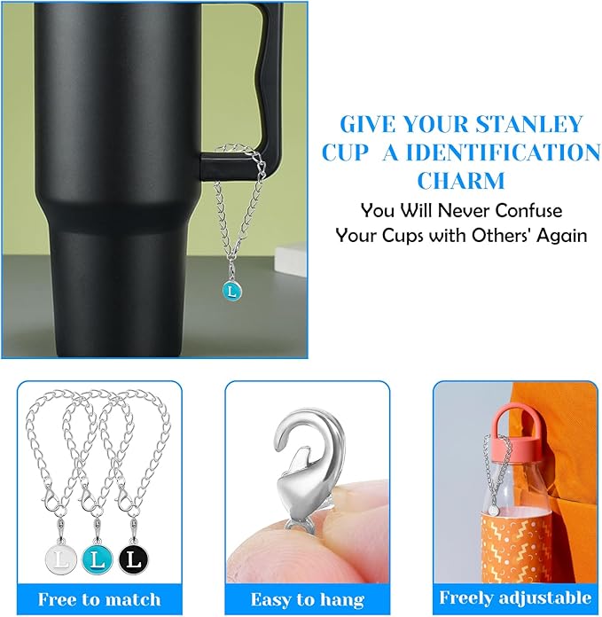 Letter Accessories for Stanley Cup,6PCS Initial Name ID Personalized Handle Personalized Handle Decor Set DIY Identification Handle Letter for Stanley Tumble (L/White/Black/Blue)