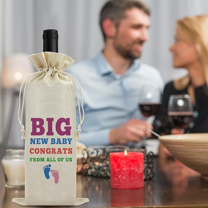 New Baby Gift Wine Bags Baby Reveal Gift Welcome New Baby Gift for Friends Grandparents Pregenant Announcement Gift for Women Wine Gift Bag Christmas Birthday Gift Drawstring Wine Wrapping Bag