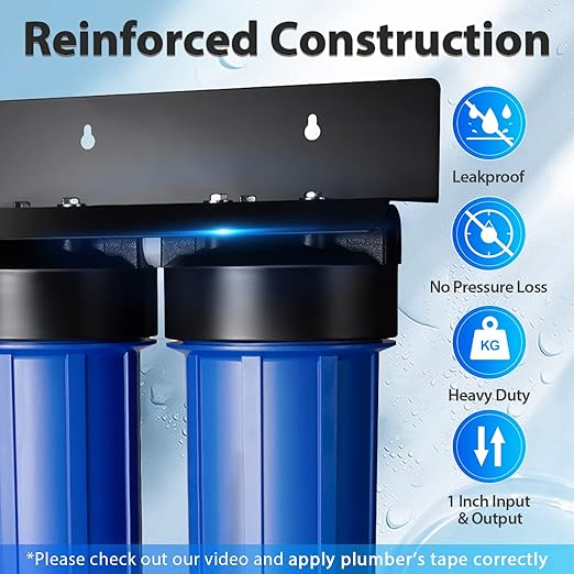 iSpring WGB22B 2-Stage Whole House Water Filtration System with 20” x 4.5” Fine Sediment and Carbon Block Filters, Removes 99% of Chlorine