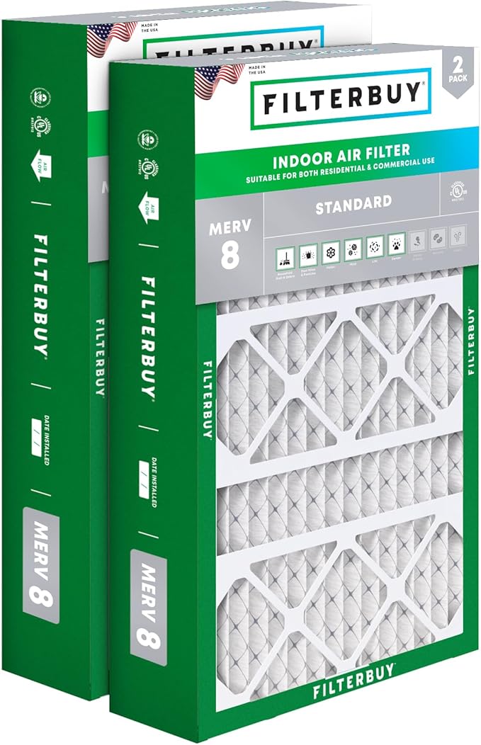 Filterbuy 17x26x4 Air Filter MERV 8 Dust Defense (2-Pack), Pleated HVAC AC Furnace Air Filters Replacement for Lennox (Actual Size: 16.56 x 25.94 x 4.13 Inches)