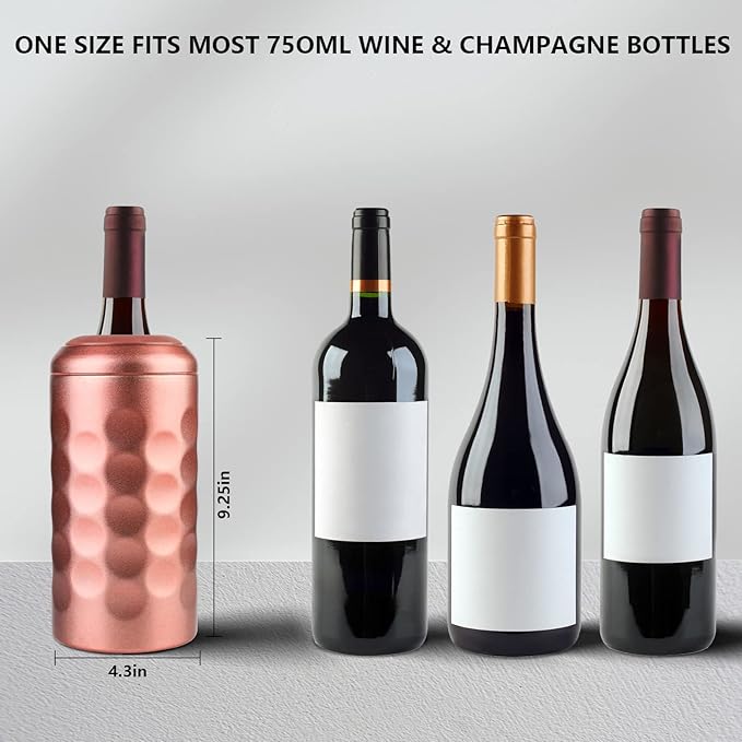 Sangyn Wine Chiller, Premium Wine Cold Bucket Double Walled, Portable Vacuum Insulated Wine Cooler for Most 750mL Champagne and Wine Bottles, Wine Gifts for Wine Lovers(Rose Gold)