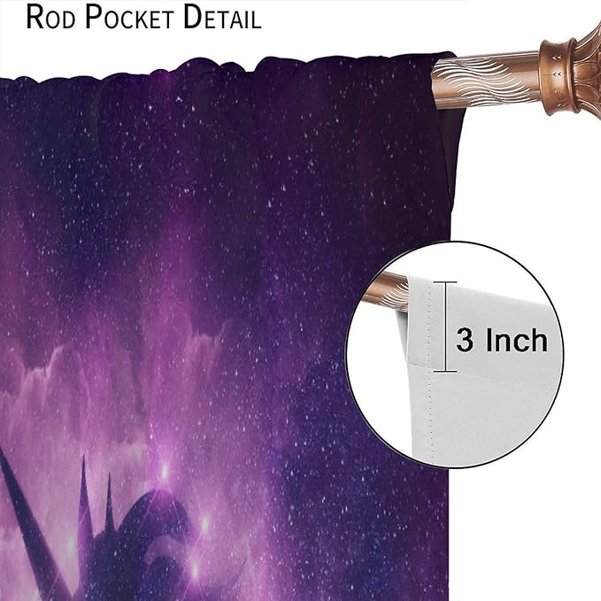 Unicorn Curtains Children's Cartoon Starry Sky Theme Unicorn Pattern Curtains Star Galaxy Boys Girls Room Blackout Curtains 55x63 Inch 2 Panels