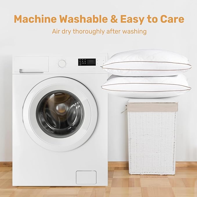 UNIKOME Natural Goose Feathers and Down Pillow - Standard Size Set of 2, Medium Firm Pillow with 100% Cotton Cover,Gussted & Quilting Design Hotel Collection Bed Pillows for Back,Stomach,Side Sleeping