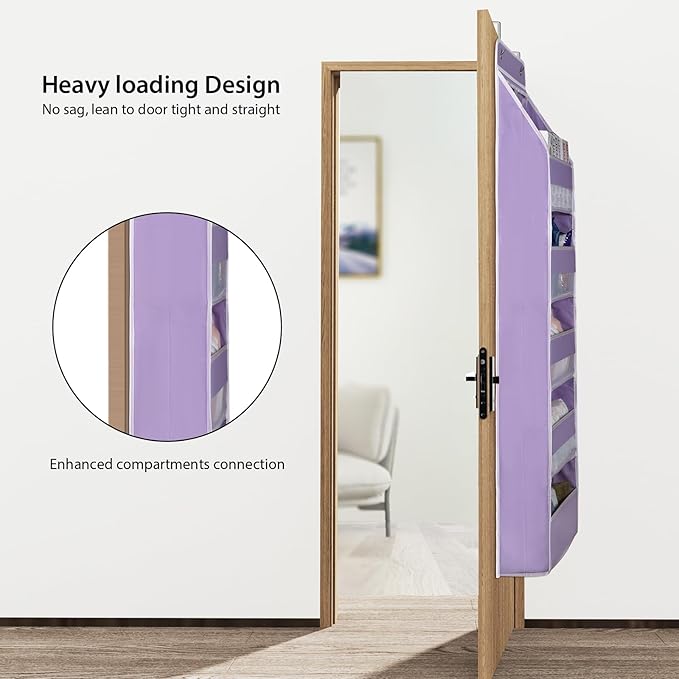 Univivi Door Storage Organizer Nursery Over the Door Organizer Baby Storage with 5 Large Pockets and 3 Small PVC Pockets for Cosmetics, Toys and Sundries (Purple)