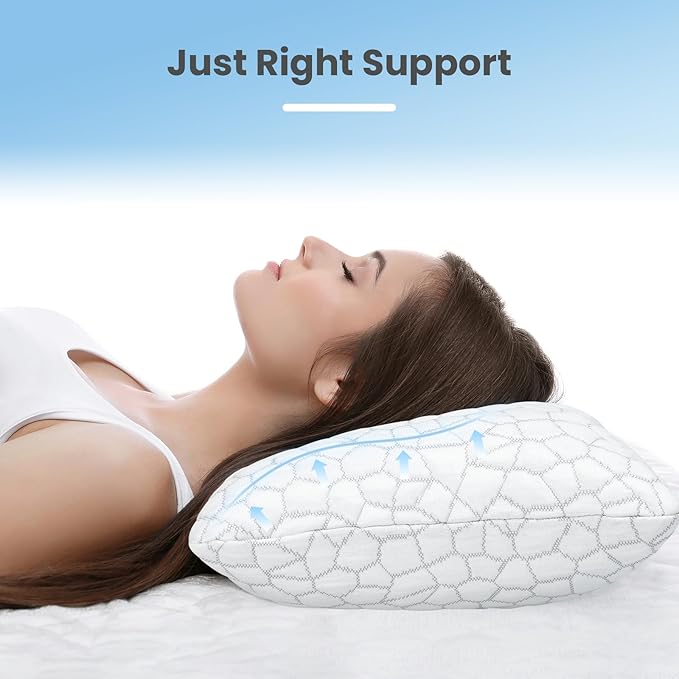 Shredded Memory Foam Pillows for Sleeping Pillows for Neck and Shoulder Pain Adjustable Bed Pillow King Pillow with 2 Extra Fill Blue