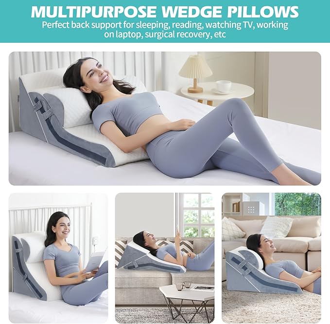 Wedge Pillow for Sleeping, Orthopedic Bed Wedge Pillow Set, 15-in-1 3PCS Adjustable Memory Foam Wedge Pillow Post Surgery, 9 &16 & 20 inches Height 3-in-1 Incline Wedges Pillows (White 3-Piece Set)