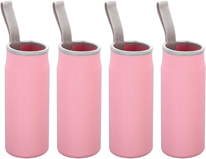PATIKIL 65mmx180mm Water Bottle Sleeve, 4 Pack Neoprene Insulated Bottle Bag Holder Carrier Pouch with Finger Strap, Pink