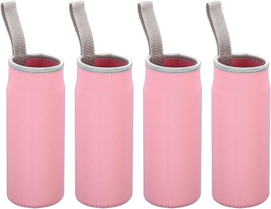 PATIKIL 65mmx180mm Water Bottle Sleeve, 4 Pack Neoprene Insulated Bottle Bag Holder Carrier Pouch with Finger Strap, Pink