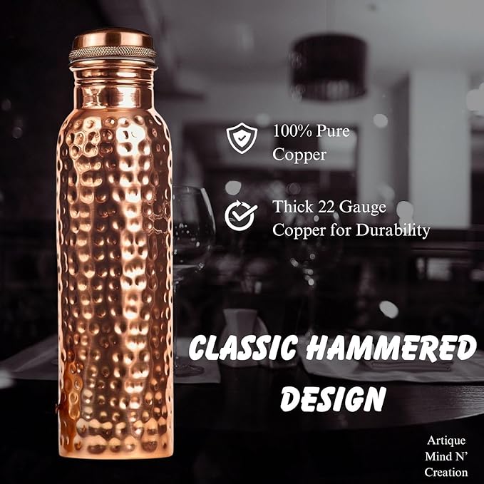 Copper Water Bottle - 34OZ - Versatile and Travel-Friendly Pure Copper Water Bottle – Ayurvedic Copper Drinking Bottle for Women and Men – Wide Mouth Design – | Lab-Tested, Heavy Duty & Leak-Proof |