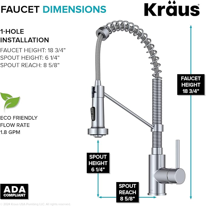 Kraus KPF-1610CH Bolden 18-Inch Commercial Kitchen Faucet with Dual Function Pull-Down Sprayhead in all-Brite Finish, 18 inch, Chrome