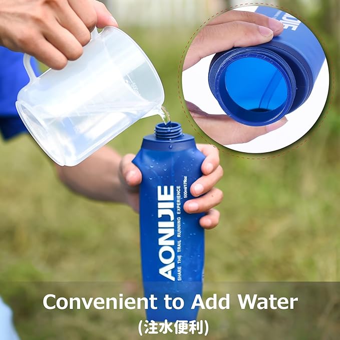 Azarxis TPU Soft Flask Running Collapsible Water Bottles BPA-Free Running Flask 250ml / 500ml for Hydration Pack - Ideal for Running Hiking Cycling Climbing (500ml/16.9oz)