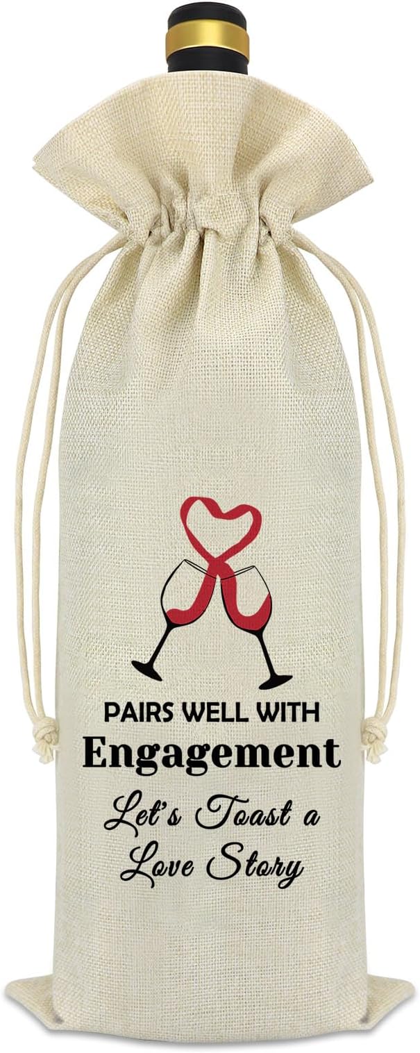 Engagement Gift for Friends Wedding Congratulations Wine Gift Bag Engagement Gifts for Couples Mr and Mrs Marriage Wedding Gifts Getting Engaged Gift Burlap Wine Bottle Cover Bag Engaged Keepsake