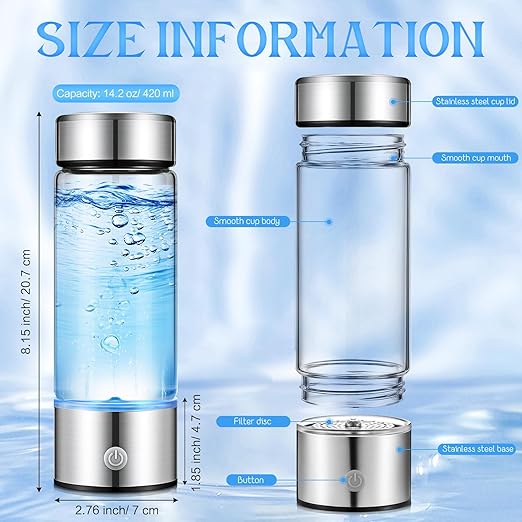 Honeydak 2 Pcs Hydrogen Water Bottle Portable Rechargeable Hydrogen Water Machine Generator Hydrogen Water Ionizer Machine Hydrogen Water Generator for Home Office Travel (Silver)