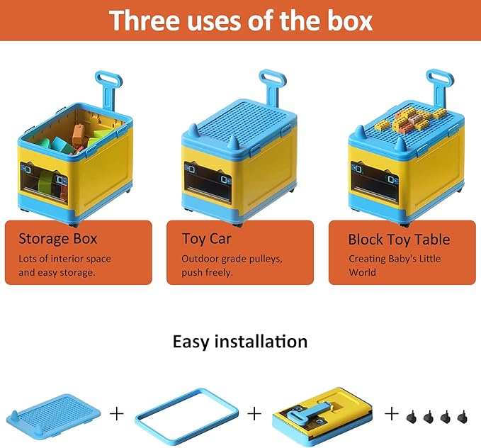 Collapsible Kids Storage Box with Building Base for Lego Toy Organizer Bins with Lids and Wheels Stackable Toys Chest Containers Building Block Bricks Storage Case for Children