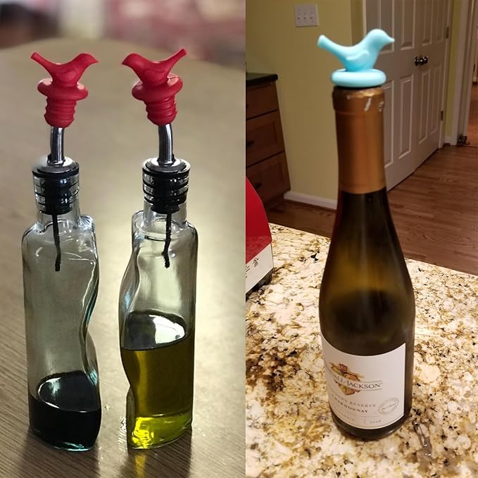 Little Bird Decorative Wine Stoppers, Colorful Silicone, Reusable, Leakproof, Eco-Friendly, Universal Fit, Gift-Ready, Set of 4, BD-005