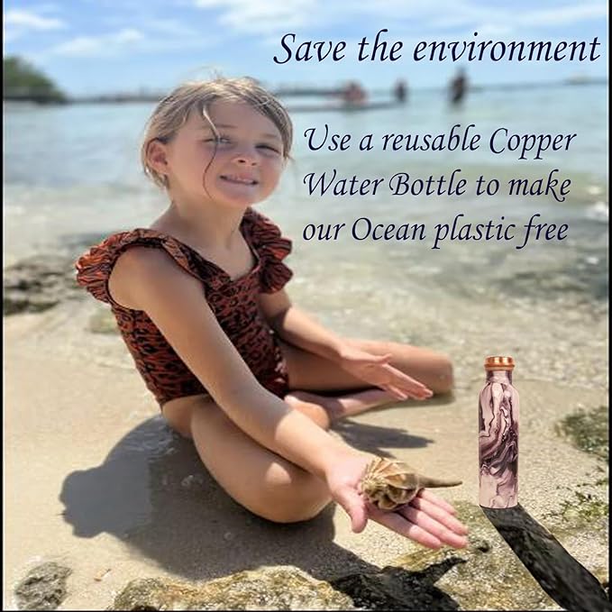 Pure Copper Water Bottle - Handcrafted - Ayurveda Health Benefits - Large 35 oz - Leak proof - Easy to carry for Sports, Fitness, Yoga, School - Textured Patterns
