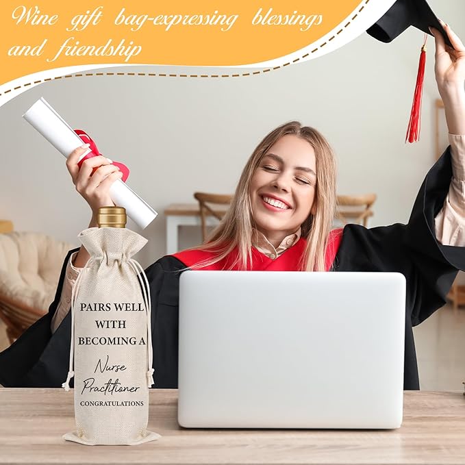 Nurse Practitioner Gifts for Women - Nurses Graduation Gift Wine Bag Nurse Week Gift Nurses Appreciation Gifts Soft Burlap Wine Gift Bags for Nursing School Doctor Nurse Practitioner