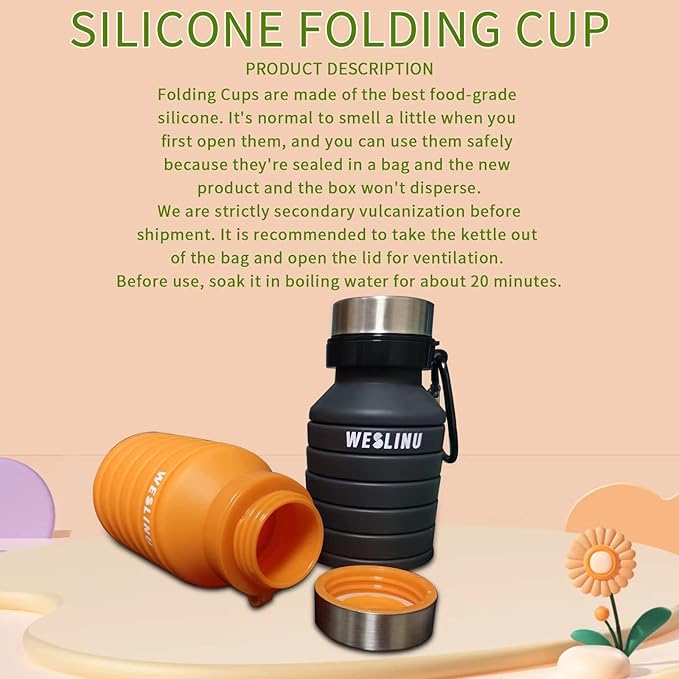 Collapsible Water Bottle, Reuseable BPA Free Silicone Foldable Water Bottles for Travel Gym Camping Hiking, Portable Leak Proof Sports Water Bottle…