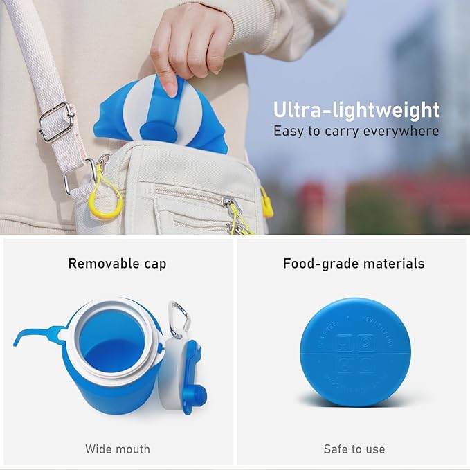 Opard Collapsible Water Bottles 19 Oz - BPA Free, Leak Proof, Foldable Silicone Collapse Bottle, Easy to Compact and Expandable, Travel Essentials Accessories