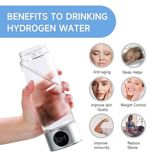 Hydrogen Water Bottle,Portable Hydrogen Water Bottle Generator with 2000ppb Hydrogen Ions,400ml Hydrogen Water Ionizer Machine (Silver)