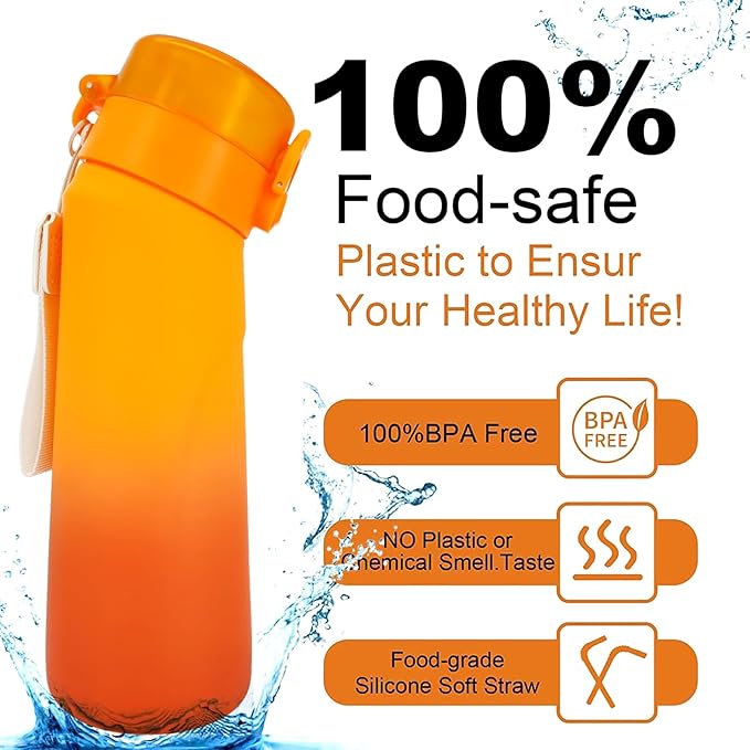 Air Water Bottle,750ML Scent Water Cup with 3 Flavour Pods,Leak Proof Sports Water Cup with Straw Suitable for Outdoor Sports,Gifts From Friends, Birthday Gifts (Gradient Orange + 3pods)