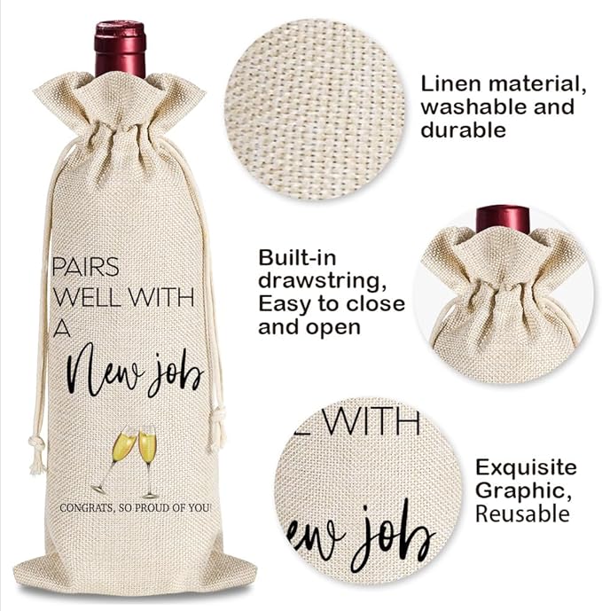 YAANUNULU New Job Gifts for Coworkers, Colleague Going Away Gifts for Women Men, Congrats on New Job, Promotion Gift, Pairs Well With a New Job Wine Bag, 1 Wine Bag With 1 Funny New Job Card