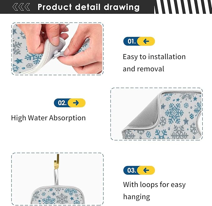 Christmas Red Gingerbread Man Faucet Sink Mat for Kitchen 2 Pack Winter Snowflake Xmas Tree Bathroom Drying Mat Absorbent Splash Water Catcher Mats Microfiber Cloth Drip Protector Splash Pad 30x5