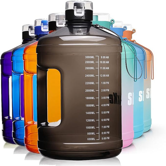 Gallon Big Water Bottle with Handle, 128oz Leakproof BPA Free Fitness Sports Water Bottle with Motivational Time Marker & Wide Mouth Ensure You Drink More Water