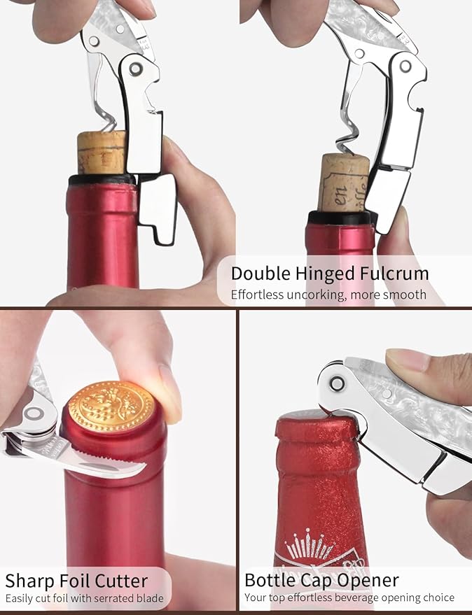 Wine Key - CORKAS Prestige Waiter Corkscrew with Moonstone Resin Handle, Handcrafted Wine Opener Manual with Double Hinged, Foil Cutter and Bottle Opener, Gifts for Sommelier, Bartenders, Servers