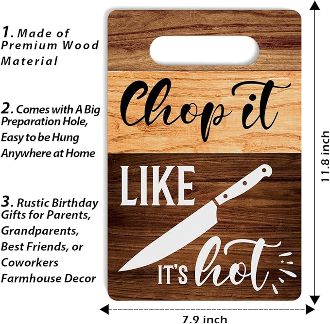 Farmhouse Kitchen Decor, Kitchen Signs Wall Decor, Wall Decor for Kitchen, Kitchen Decorations, Kitchen Door Wall Hanging Decor, Chop It Like It's Hot Wood Sign 8 x 12 Inch