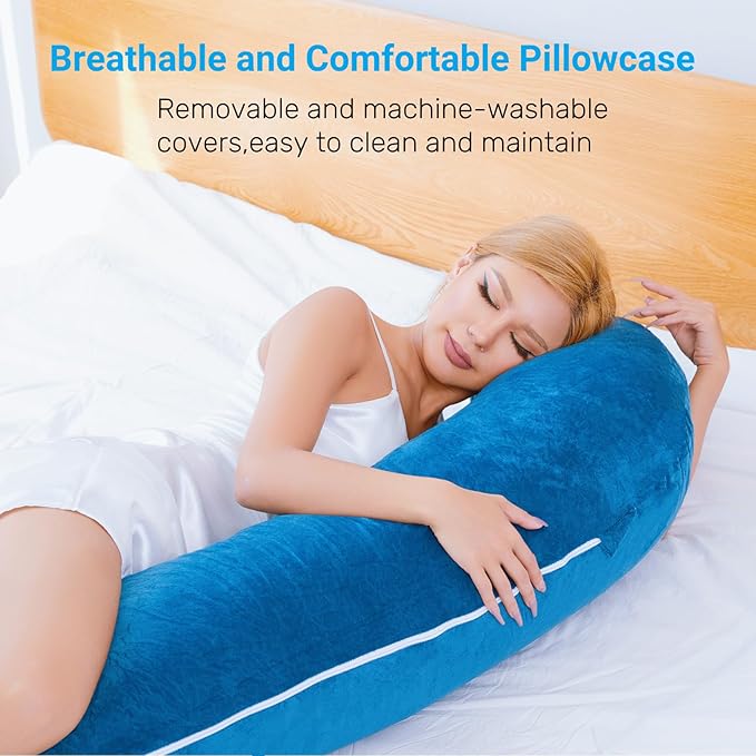 Swan Pillow Full Body Pillow,60 Inch Side Sleeper Pillows for Adults,Long Body Pillow for Back, Hip, Knee, and Leg Relief with Velvet Cover, Blue