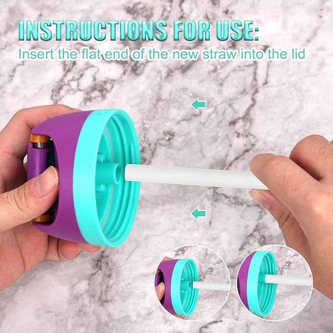 4pcs Replacement Plug Stopper for Owala FreeSip 19/24/25/32/40oz (2 Pink + 2 Gray), with 1 Brush & 4pcs White Straw with Scale for Owala Free Sip Water Bottle Mouth Top Cap Lid Gasket Seal Accessories