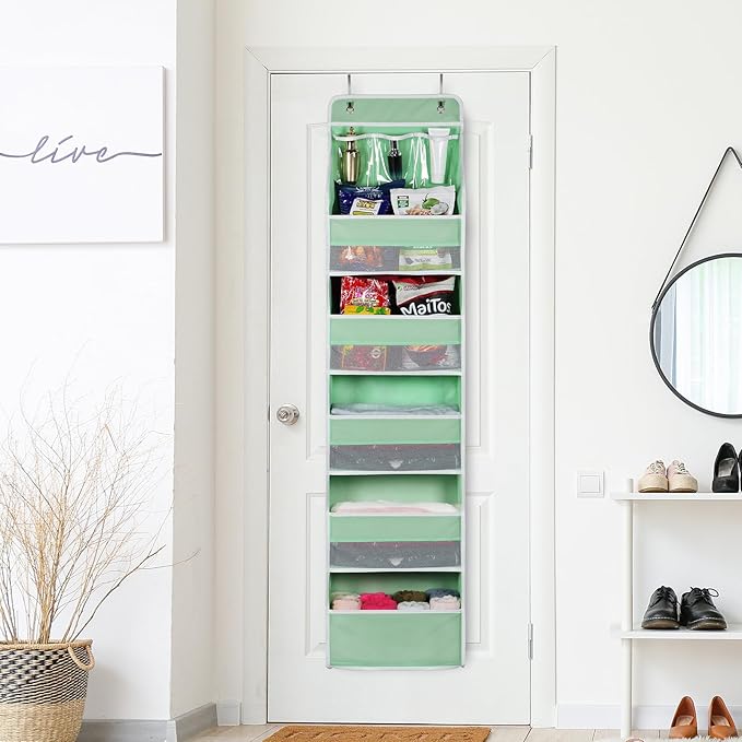 Univivi Over Door Organizer Baby Door Storage Wall Mount Storage with 3 Small PVC Pockets and 5 Large Pockets Ideal for Baby Stuff, Toiletries and Sundries (Green)