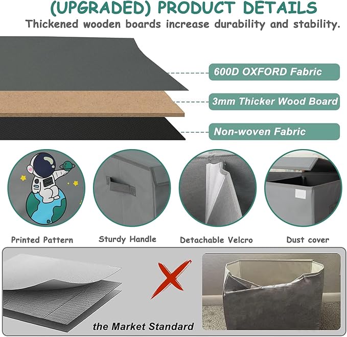 Large Toy Box Storage Organizer,Sturdy Toys Storage Chest Bin Basket with Dividers and Lids for Toddlers,Boys,Girls,Nursery,Closet,Living Room Area,Playroom(Grey Astronaut)