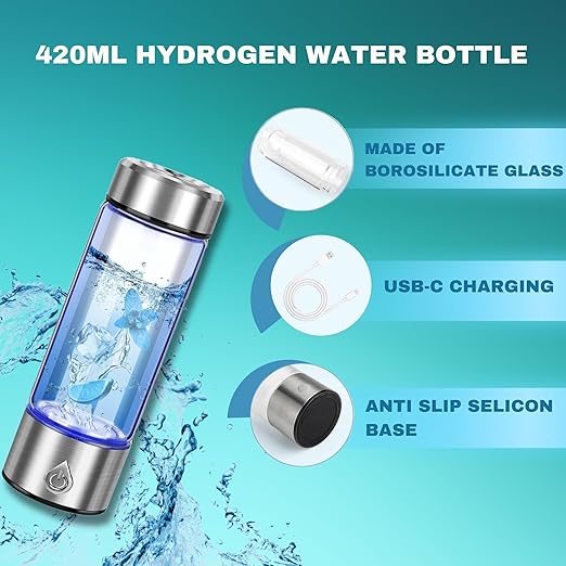 Karzon Hydrogen Water Bottle Generator - Portable Hydrogen Water Bottle - Water Bottle Improve Water Quality in 3 Minutes Water Ionizer Machine Suitable for Office, Travel and Daily Drinking(Silver)