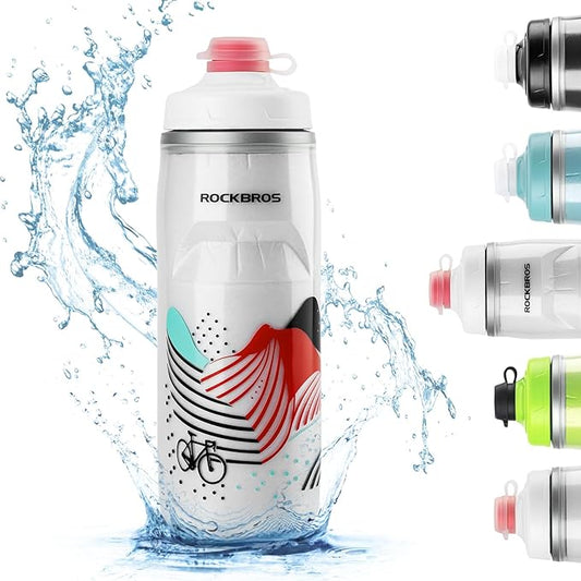 ROCKBROS Bike Water Bottle 21oz Bicycle Water Bottle for 5hrs Insulation Sports Squeeze Water Bottle with Leakproof Design