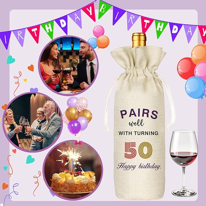 Socive 50th Birthday Gift for Women Men,50th Birthday Wine Bag,1974 Birthday Wine Bag,50 Years Old Birthday Party Decor Gift (50 BIRTHDAY)