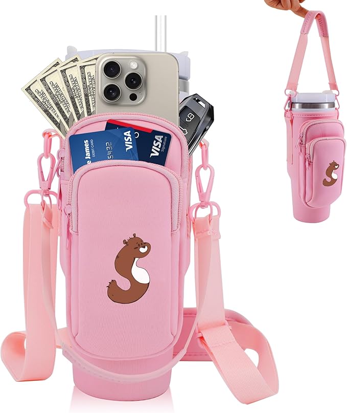 Water Bottle Carrier Bag for Stanley Cup Accessories, for Stanley Tumbler 40 Oz with Handle Holder Bag with Strap Neoprene Bollus with Straw, Straw Cover, Carabiner (Off White)