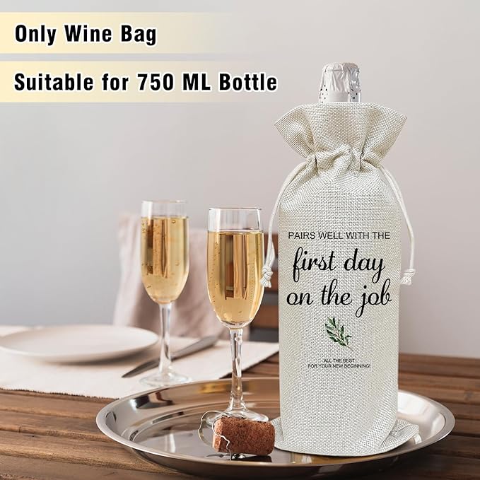 Wine Canvas Bag, New Job Gifts Wine Gift Bag, Coworker Colleague Leaving Gifts New Job Goodbye Going Away Gifts for Women, Wine Bags for Wine Bottles, Wine Gifts With Drawstring Party Decoration -WB19