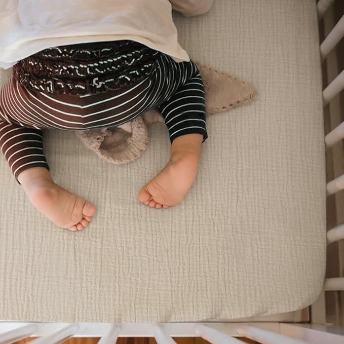 Mini Crib Sheets Muslin: Pack and Play Sheets for Boys and Girls - Cotton Fitted Crib Sheet for Pack N Play Mattress and Playard 2Pack 24"x38"