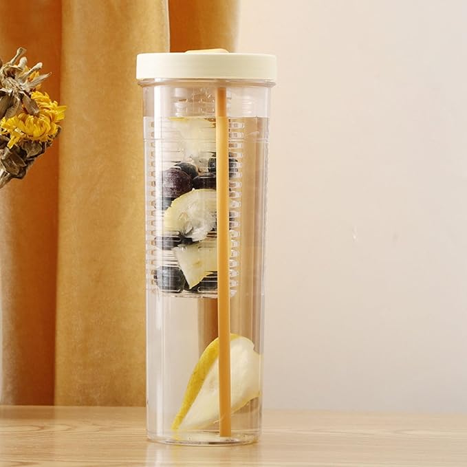 Keenso 700ml Drop Resistant Straw Water Bottle, PC Plastic Infuser Water Bottle with Leak Proof Seal, Large Capacity Straw Water Bottle Infuser Easy Hydration, for Outdoor Daily Sports