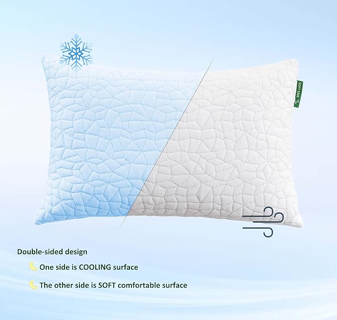 Cooling Pillows for Sleeping, Adjustable Shredded Memory Foam Pillow Queen Set of 1, Cool Pillow for Hot Sleepers, with Extra Fill for Side Back and Stomach Sleepers