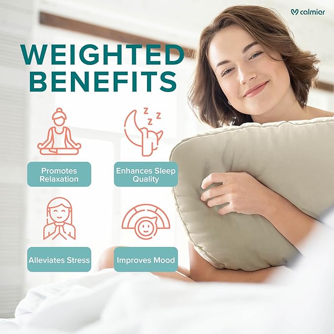 Calmier - 12 lb Sensory Weighted Pillow - Glass Bead Filled Hug Pillow - Ultra Plush Cozy Weighted Pillows for Adults and Kids - Child Sensory Pillow - Weighted Lap Pad (Tan - Minky, 12 LBS)